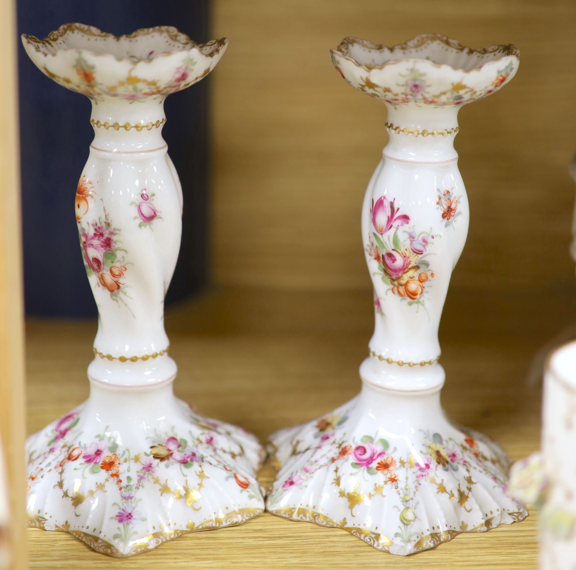 A group of mixed ceramics including a Copeland flower-painted vase, a Staffordshire hen and chick tureen and cover, Staffordshire cot